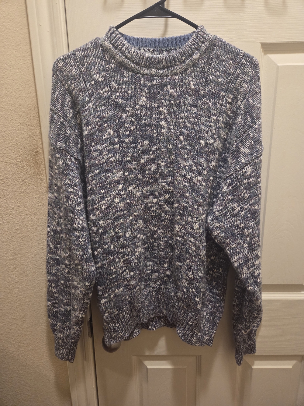 Geoffrey Beene Blue and White Marled Crewneck Sweater